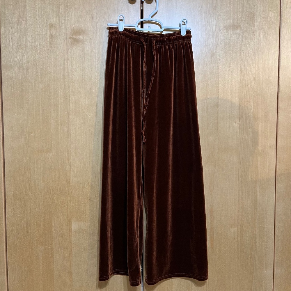 Brown Velour Elastic Waist Pants